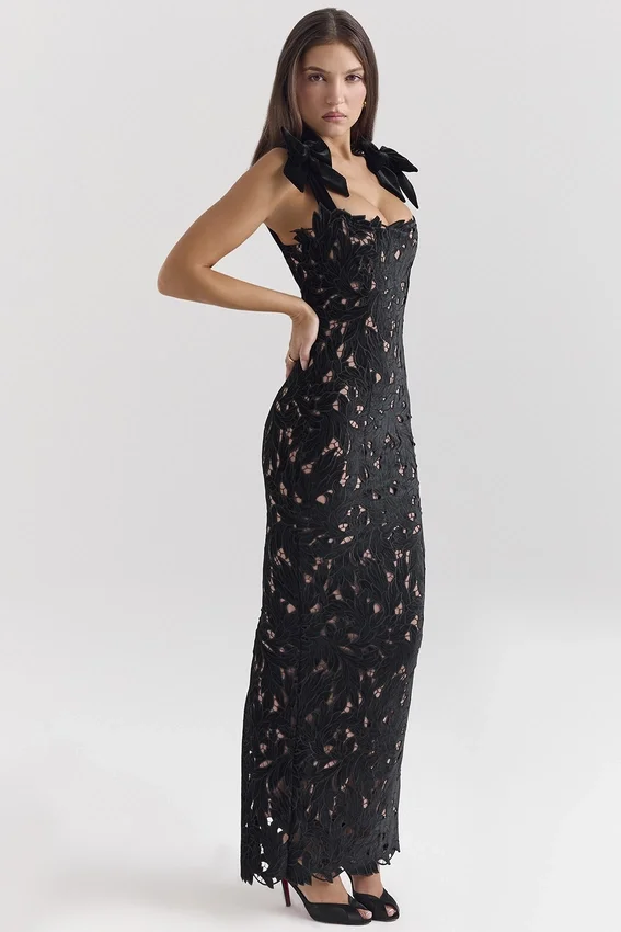 Tiff Black Velvet Lace Maxi Dress Tiff Black Velvet Lace Maxi Dress