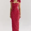 Tiff Holly Red Velvet Lace Maxi Dress Tiff Holly Red Velvet Lace Maxi Dress