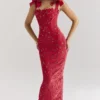 Tiff Holly Red Velvet Lace Maxi Dress Tiff Holly Red Velvet Lace Maxi Dress