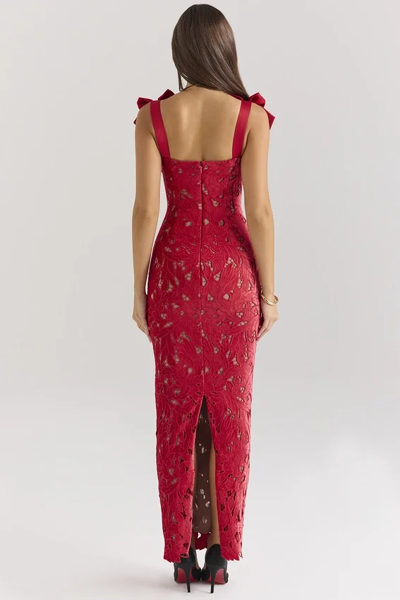 Tiff Holly Red Velvet Lace Maxi Dress Tiff Holly Red Velvet Lace Maxi Dress