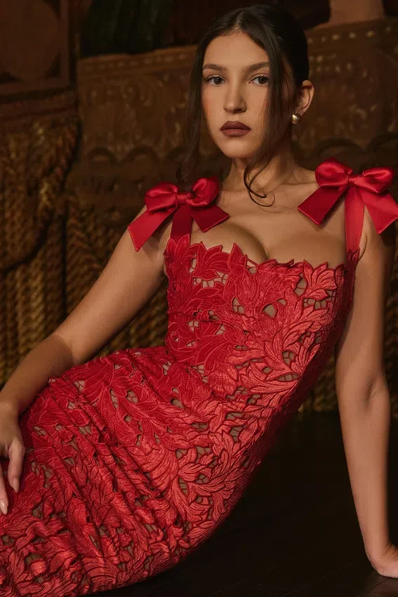 Tiff Holly Red Velvet Lace Maxi Dress Tiff Holly Red Velvet Lace Maxi Dress