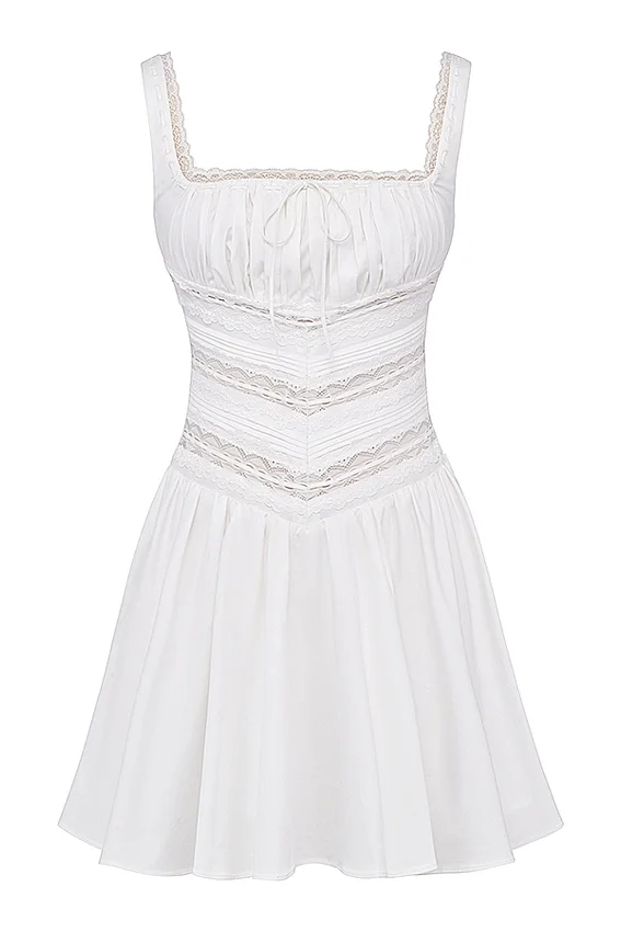 Tiffani White Lace Trim Mini Dress Tiffani White Lace Trim Mini Dress
