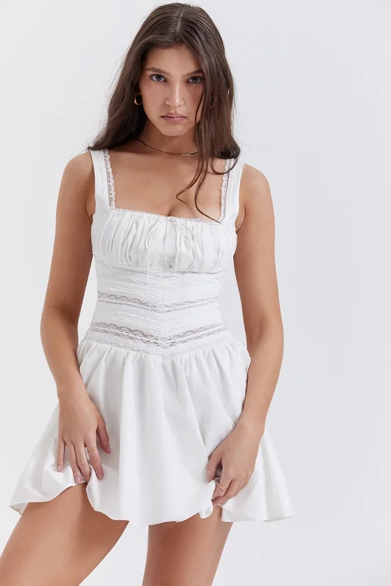Tiffani White Lace Trim Mini Dress Tiffani White Lace Trim Mini Dress