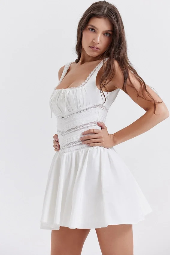 Tiffani White Lace Trim Mini Dress Tiffani White Lace Trim Mini Dress