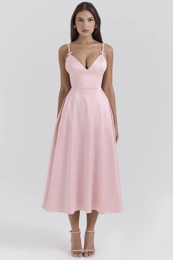 Tiffany Parisian Pink Satin A-Line Midi Dress Tiffany Parisian Pink Satin A-Line Midi Dress