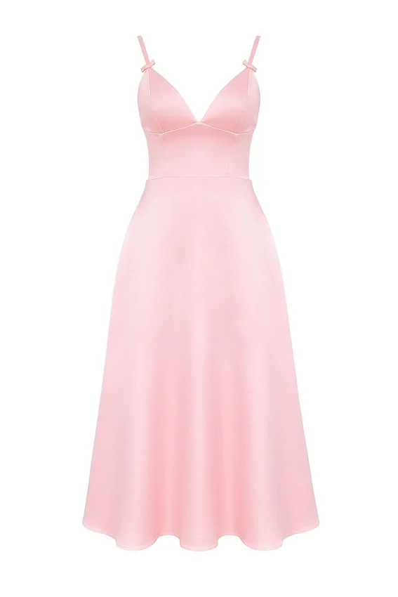Tiffany Parisian Pink Satin A-Line Midi Dress Tiffany Parisian Pink Satin A-Line Midi Dress