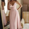 Tiffany Parisian Pink Satin A-Line Midi Dress Tiffany Parisian Pink Satin A-Line Midi Dress