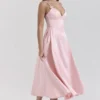 Tiffany Parisian Pink Satin A-Line Midi Dress Tiffany Parisian Pink Satin A-Line Midi Dress