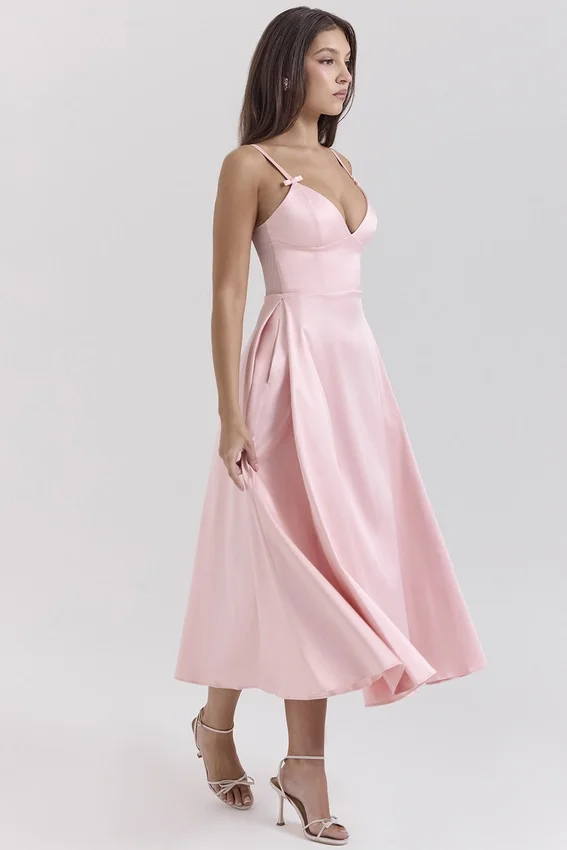 Tiffany Parisian Pink Satin A-Line Midi Dress Tiffany Parisian Pink Satin A-Line Midi Dress