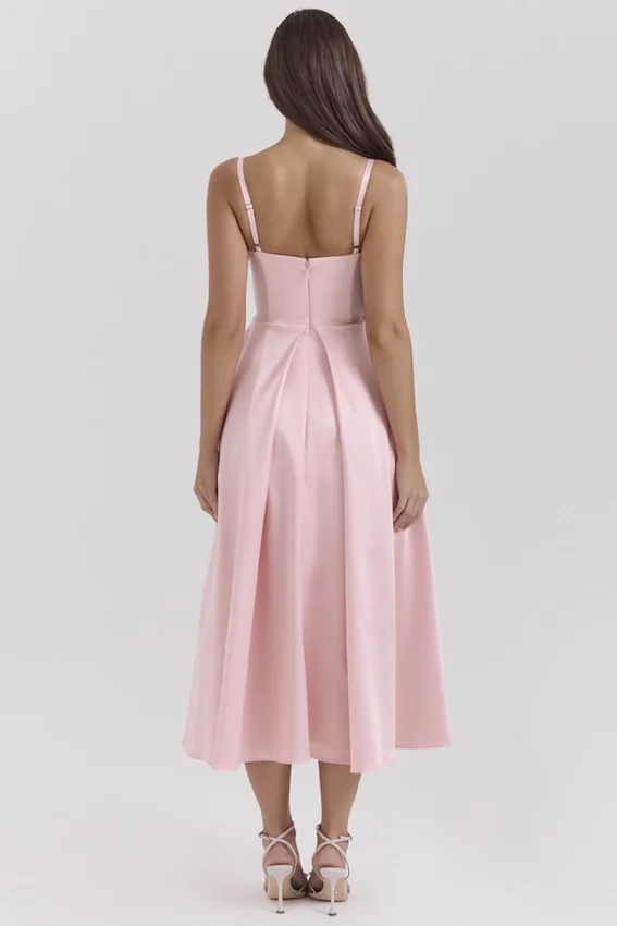 Tiffany Parisian Pink Satin A-Line Midi Dress Tiffany Parisian Pink Satin A-Line Midi Dress