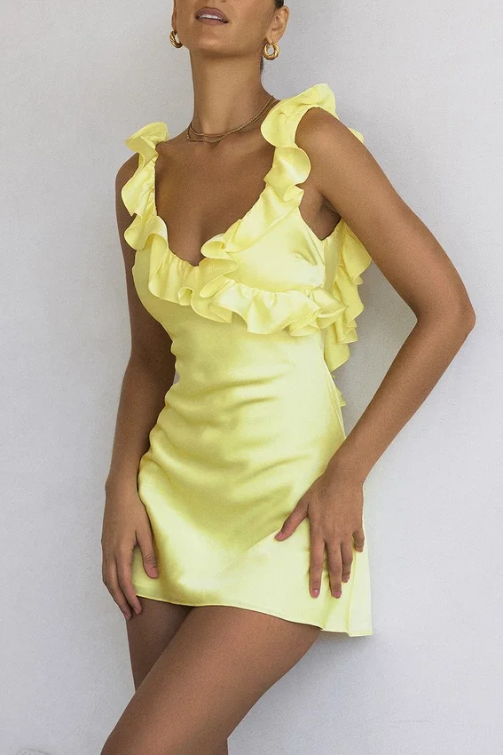 Tink Buttercup Satin Ruffle Mini Dress Tink Buttercup Satin Ruffle Mini Dress