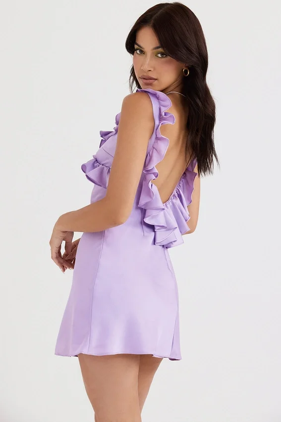 Tink Orchid Satin Ruffle Mini Dress Tink Orchid Satin Ruffle Mini Dress