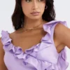 Tink Orchid Satin Ruffle Mini Dress Tink Orchid Satin Ruffle Mini Dress
