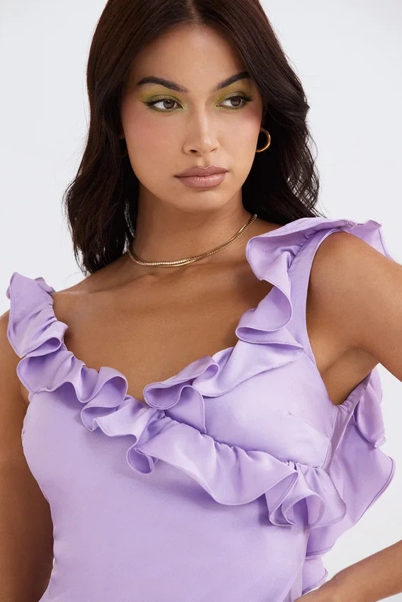 Tink Orchid Satin Ruffle Mini Dress Tink Orchid Satin Ruffle Mini Dress