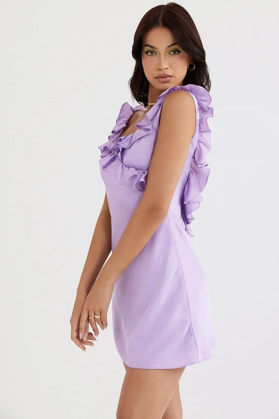 Tink Orchid Satin Ruffle Mini Dress Tink Orchid Satin Ruffle Mini Dress