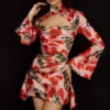 Toira Rose Print Draped Corset Dress Toira Rose Print Draped Corset Dress