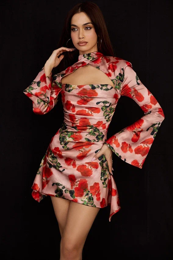 Toira Rose Print Draped Corset Dress Toira Rose Print Draped Corset Dress