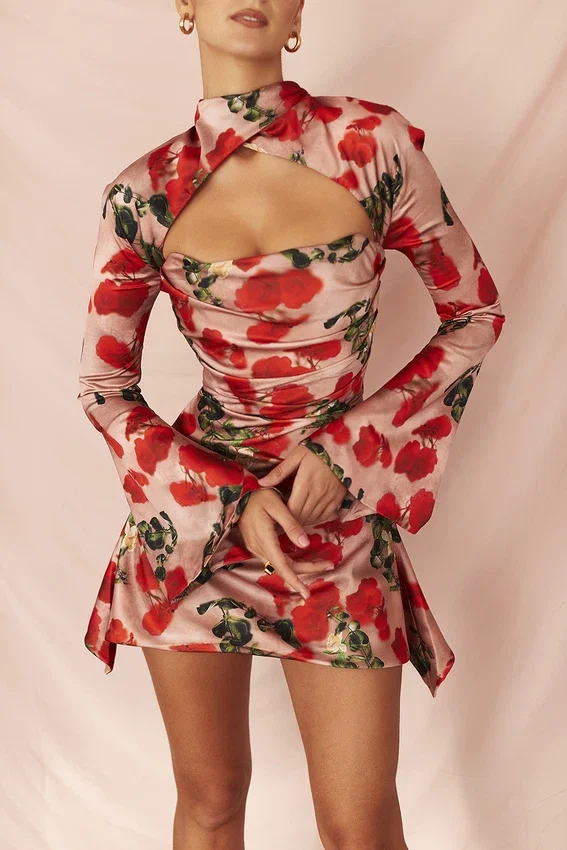 Toira Rose Print Draped Corset Dress Toira Rose Print Draped Corset Dress