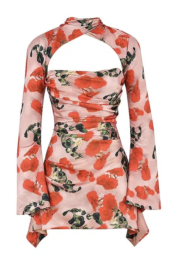 Toira Rose Print Draped Corset Dress Toira Rose Print Draped Corset Dress