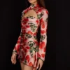 Toira Rose Print Draped Corset Dress Toira Rose Print Draped Corset Dress