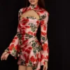 Toira Rose Print Draped Corset Dress Toira Rose Print Draped Corset Dress