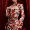 Toira Rose Print Draped Corset Dress Toira Rose Print Draped Corset Dress
