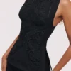 Valencia Black Cotton Placement Lace Broderie Anglaise Boat Neck Top Valencia Black Cotton Placement Lace Broderie Anglaise Boat Neck Top