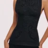 Valencia Black Cotton Placement Lace Broderie Anglaise Boat Neck Top Valencia Black Cotton Placement Lace Broderie Anglaise Boat Neck Top