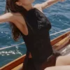 Valencia Black Cotton Placement Lace Broderie Anglaise Boat Neck Top Valencia Black Cotton Placement Lace Broderie Anglaise Boat Neck Top