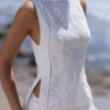 Valencia White Cotton Placement Lace Broderie Anglais Boat Neck Top Valencia White Cotton Placement Lace Broderie Anglais Boat Neck Top