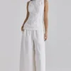 Valencia White Cotton Placement Lace Broderie Anglais Boat Neck Top Valencia White Cotton Placement Lace Broderie Anglais Boat Neck Top