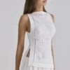 Valencia White Cotton Placement Lace Broderie Anglais Boat Neck Top Valencia White Cotton Placement Lace Broderie Anglais Boat Neck Top