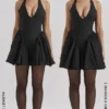 Valentia Black Halter Mini Dress