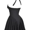 Valentia Black Halter Mini Dress