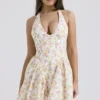 Valentia Ivory Meadow Print Cotton Halter Mini Dress Valentia Ivory Meadow Print Cotton Halter Mini Dress