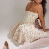 Valentia Ivory Meadow Print Cotton Halter Mini Dress Valentia Ivory Meadow Print Cotton Halter Mini Dress