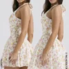 Valentia Ivory Meadow Print Cotton Halter Mini Dress Valentia Ivory Meadow Print Cotton Halter Mini Dress