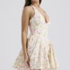 Valentia Ivory Meadow Print Cotton Halter Mini Dress Valentia Ivory Meadow Print Cotton Halter Mini Dress
