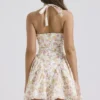 Valentia Ivory Meadow Print Cotton Halter Mini Dress Valentia Ivory Meadow Print Cotton Halter Mini Dress