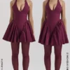 Valentia Wine Halter Mini Dress