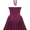 Valentia Wine Halter Mini Dress