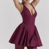 Valentia Wine Halter Mini Dress