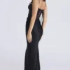 Valentina Black Satin Draped Corset Maxi Dress Valentina Black Satin Draped Corset Maxi Dress