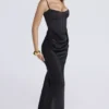 Valentina Black Satin Draped Corset Maxi Dress Valentina Black Satin Draped Corset Maxi Dress