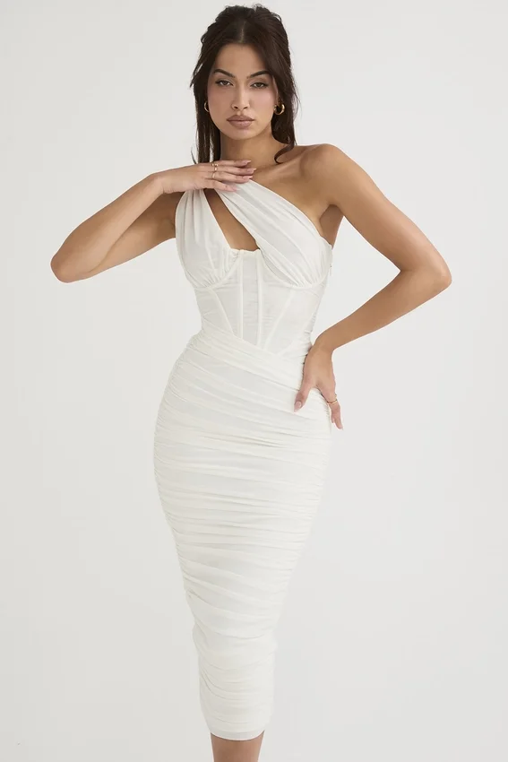 Valentina Ivory Asymmetric Cutout Midi Dress Valentina Ivory Asymmetric Cutout Midi Dress