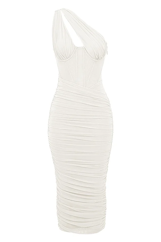 Valentina Ivory Asymmetric Cutout Midi Dress Valentina Ivory Asymmetric Cutout Midi Dress