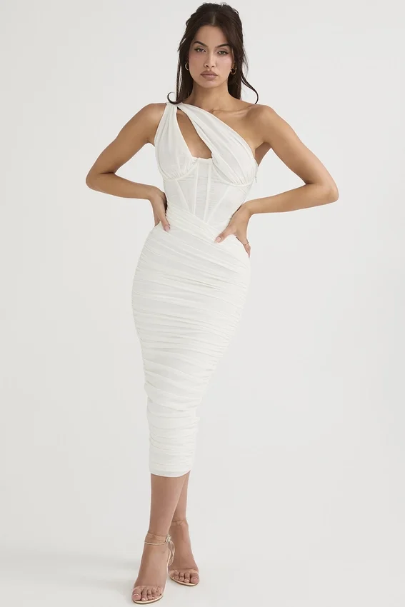Valentina Ivory Asymmetric Cutout Midi Dress Valentina Ivory Asymmetric Cutout Midi Dress