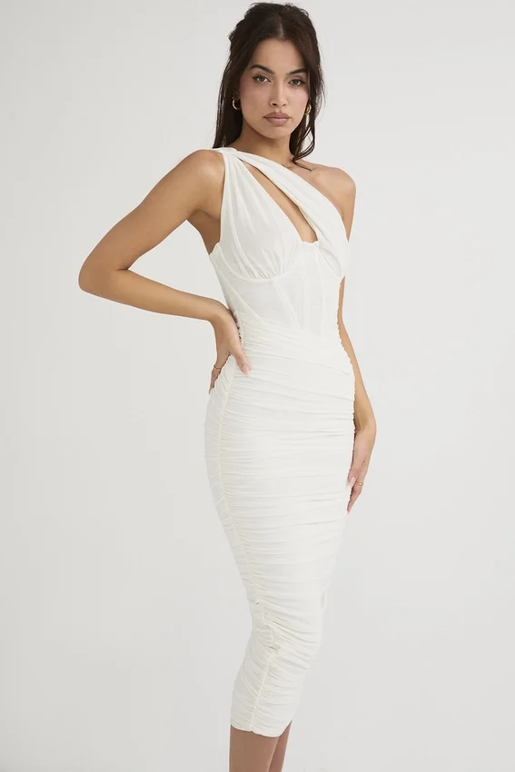 Valentina Ivory Asymmetric Cutout Midi Dress Valentina Ivory Asymmetric Cutout Midi Dress