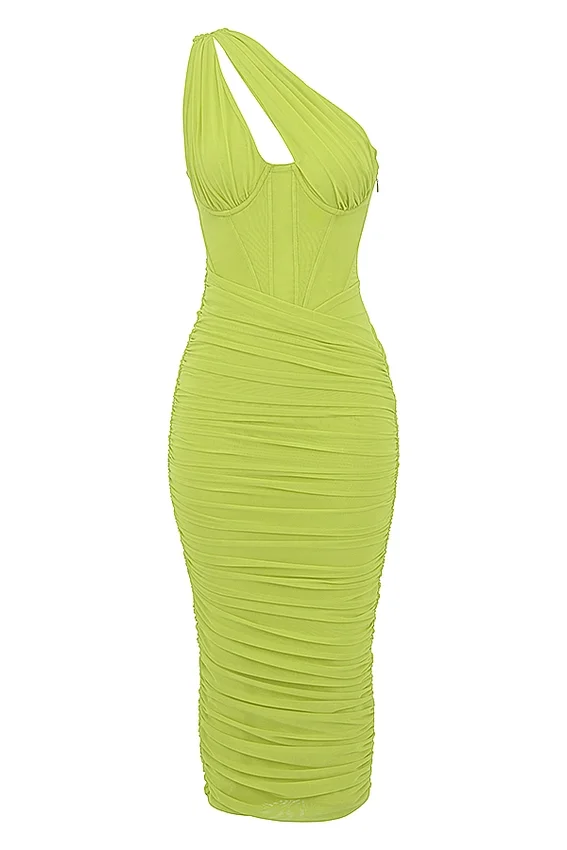Valentina Lime Asymmetric Cutout Midi Dress Valentina Lime Asymmetric Cutout Midi Dress