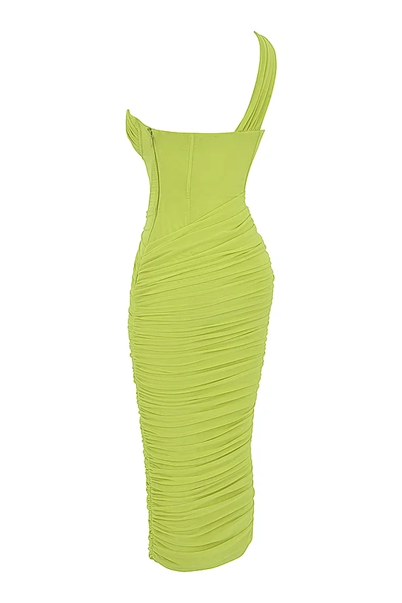 Valentina Lime Asymmetric Cutout Midi Dress Valentina Lime Asymmetric Cutout Midi Dress